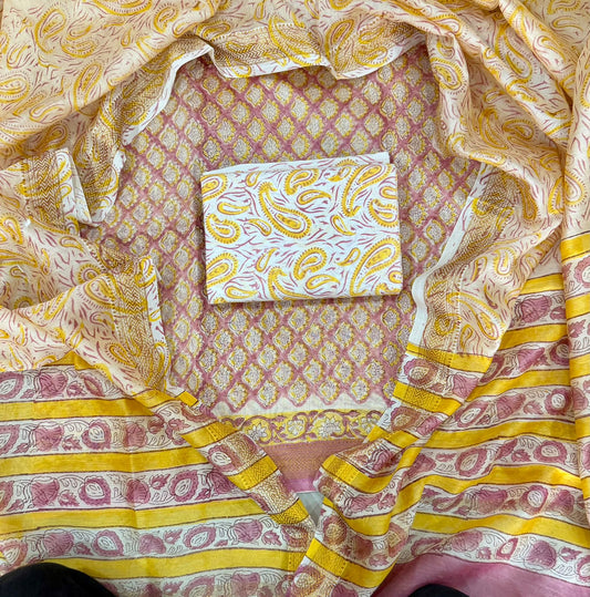 Exclusive Hand Block Print Maheshwari Silk Suit Set