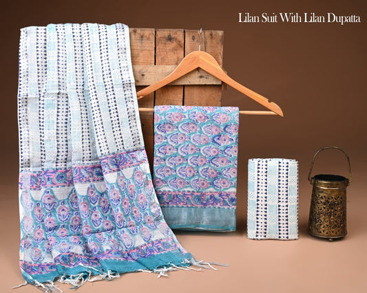 Bagru Hand Block Printed Lilen suit with Lilan Dupatta