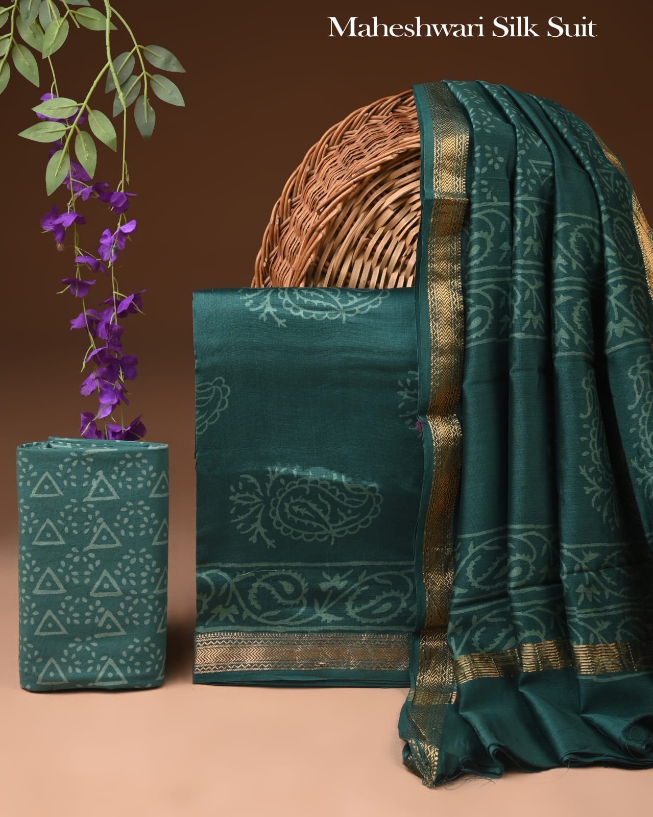 Premium Bagru Hand Block Print Maheshwari Silk Suit