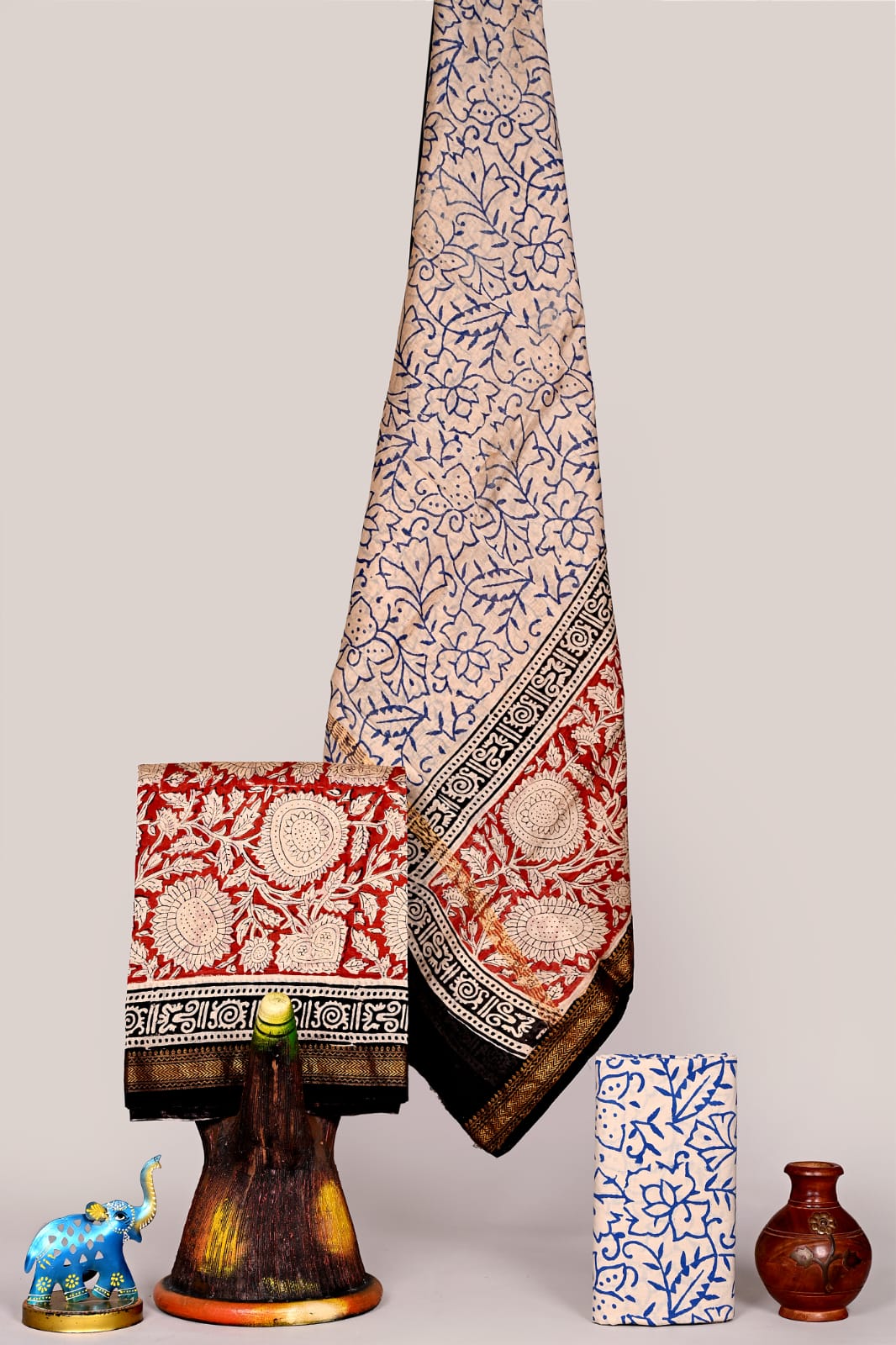 Premium Hand Block Printed Maheshwari Silk Suit