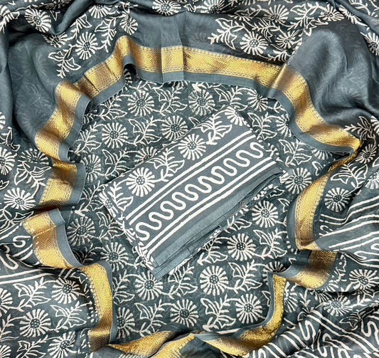 Exclusive Hand Block Printed Maheshwari Silk Suit