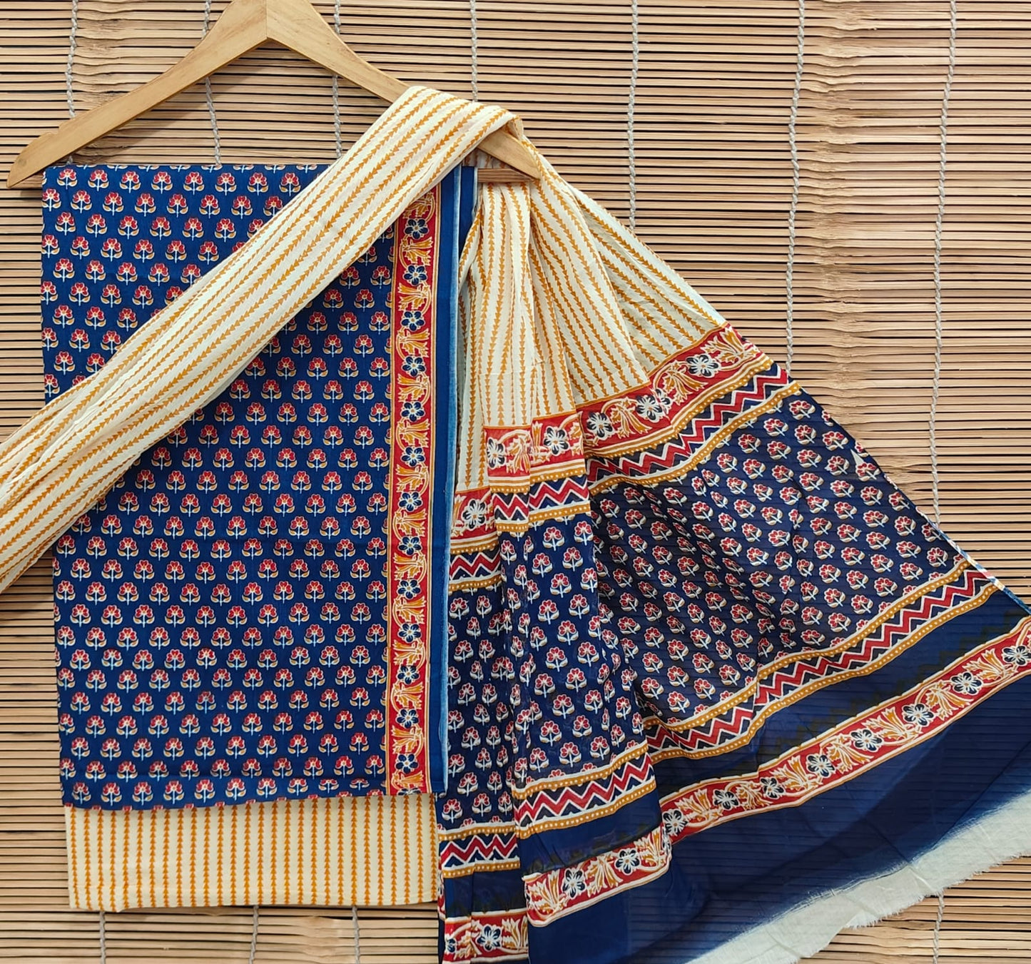 Sanganeri Print Cotton Suit With Mulmul Dupatta