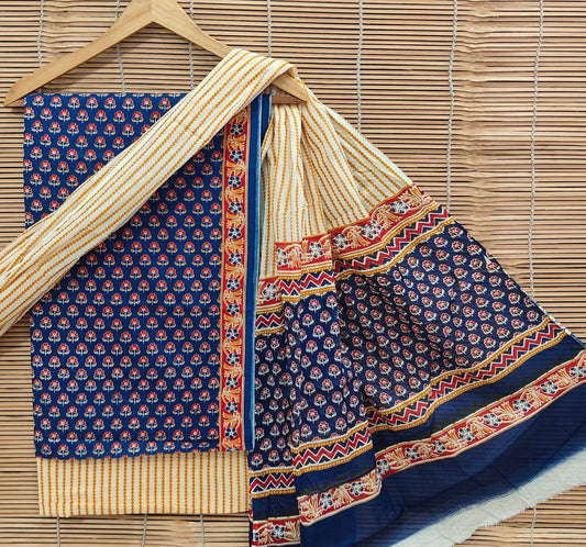 Sanganeri Print Cotton Suit With Mulmul Dupatta