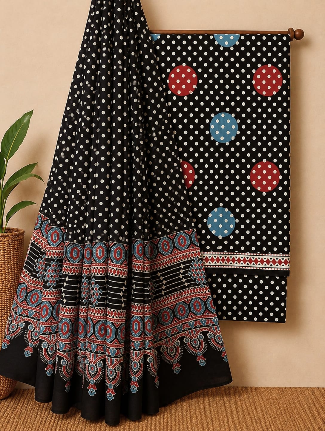 Premium Hand Block Printed Cotton Suit With Mulmul Dupatta 59