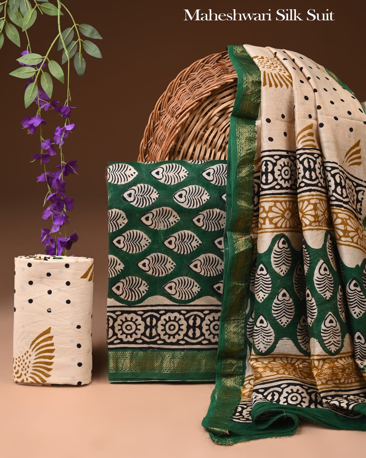 Premium Hand Block Printed Maheshwari Silk Suit