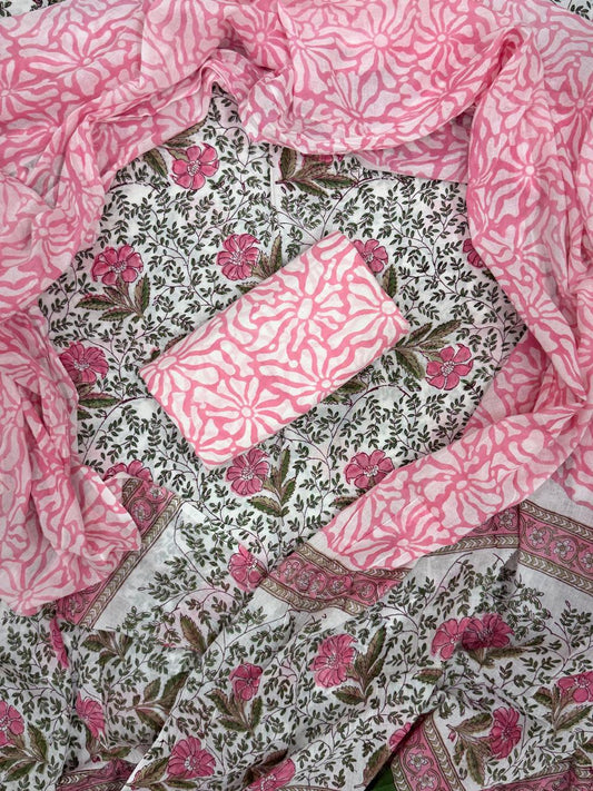 Sanganeri Print Soft Cotton With Mulmul Dupatta