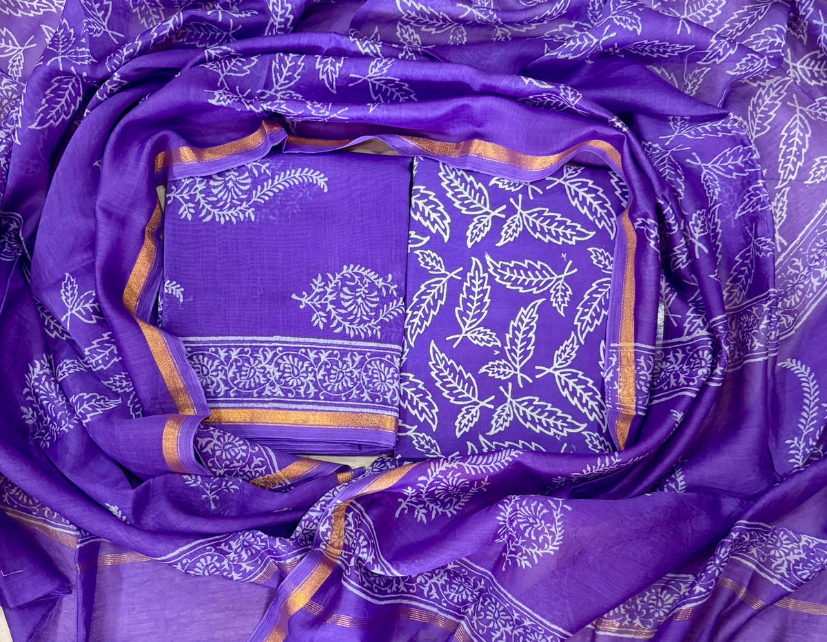 Sanganeri Prints Chanderi Silk Suit Set