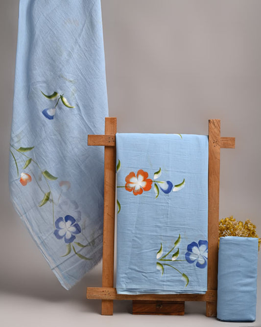 Hand Block Printed Soft Cotton Suit Set With Mulmul Dupatta
