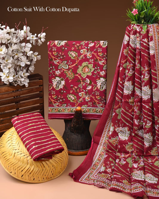 Exclusive Pure Cotton Suit With Mulmul Dupatta