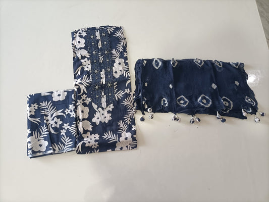 Exclusive Cotton Gota Patti Work Suit With Chiffon Dupatta