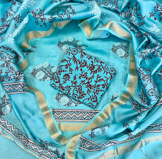 Exclusive Hand Block Print Maheshwari Silk Suit