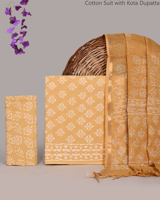 Exclusive Hand Block Printed Cotton Suit With Kota Doria Dupatta