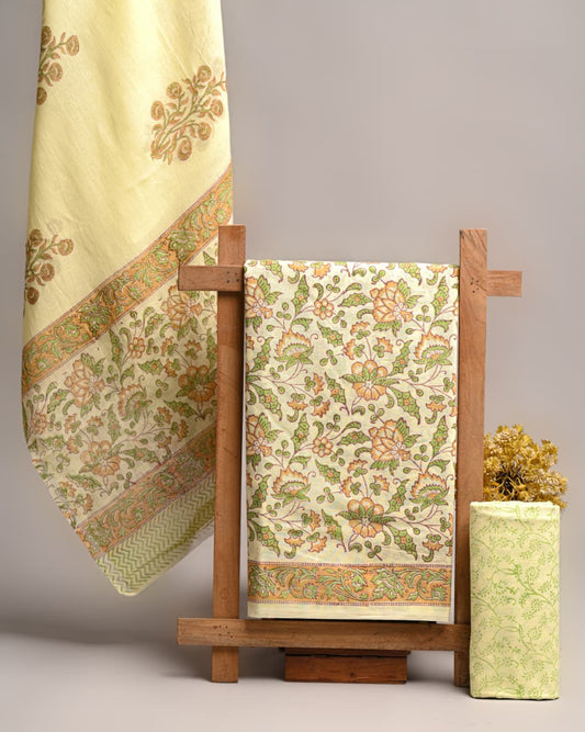Hand Block print Cotton Suit With Mulmul Dupatta