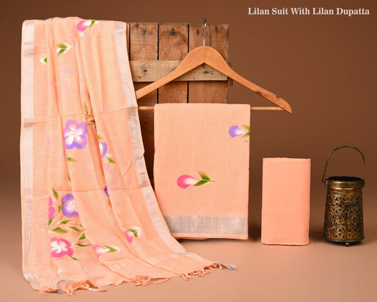 Hand Block Print Lilen Suit With Lilen Dupatta