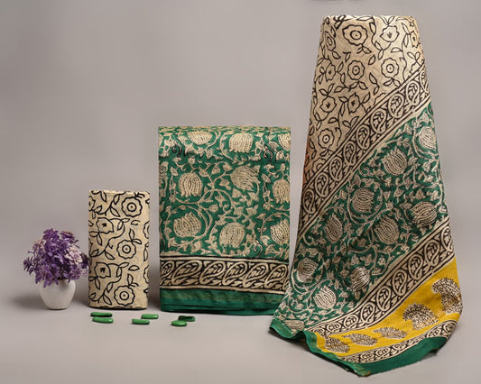 Hand Block Printed Chanderi Silk Suit Set