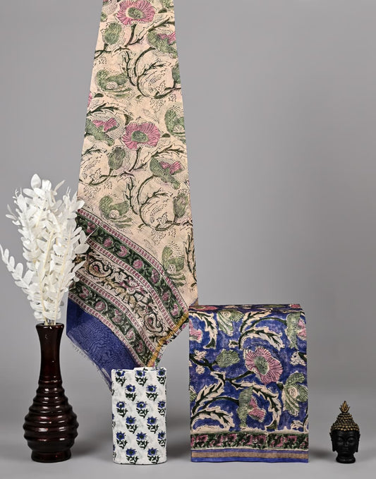 Royal Chanderi Silk Suit With Bagru Inspired Print