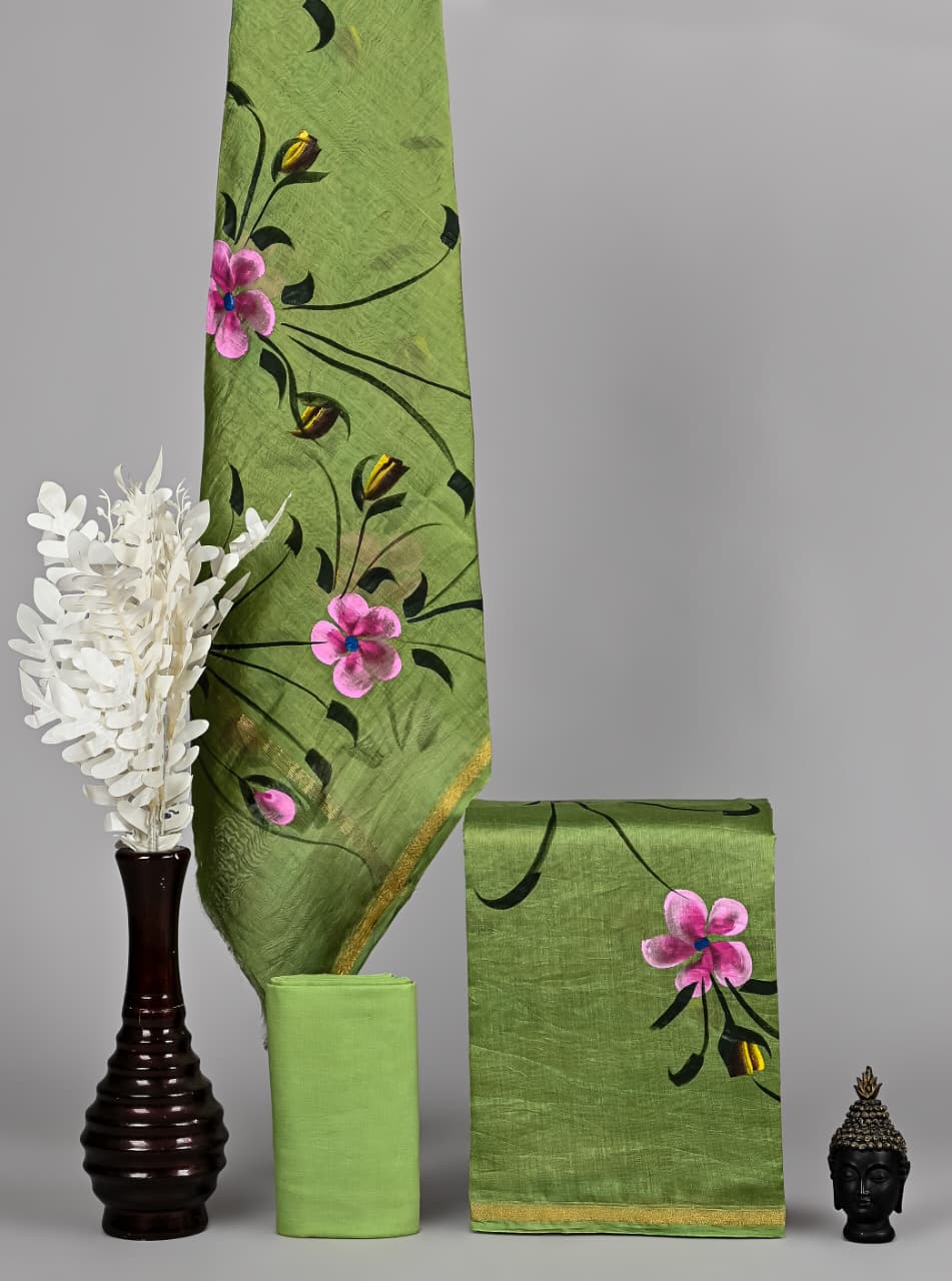 Exclusive Hand Block Printed Chanderi Silk Suit Set