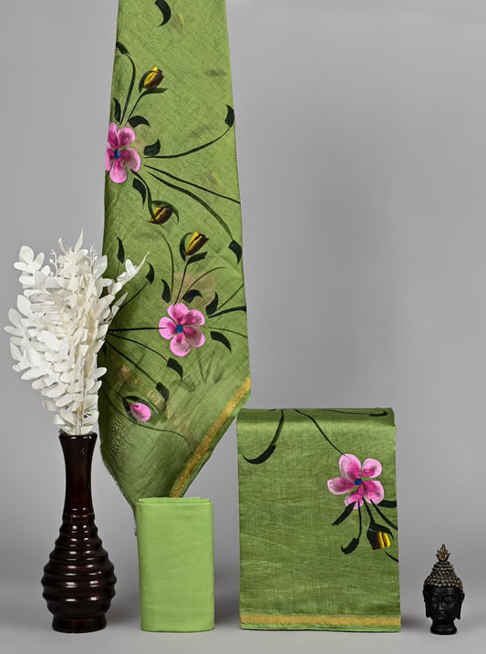 Exclusive Hand Block Printed Chanderi Silk Suit Set