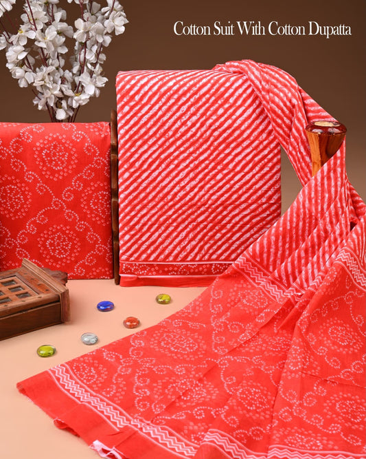 Hand Block Printed Soft Cotton Suit Set With Mulmul Dupatta 38