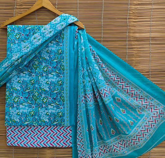 Bagru Print Organic Cotton Suit Set With Mulmul Dupatta