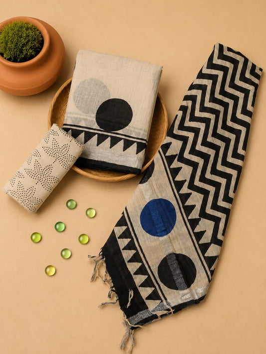 Hand Block Printed Lilen Suit With Lilen Dupatta