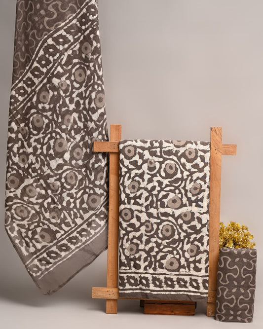Premium Hand Block Printed Cotton Suit With Mulmul Dupatta 75