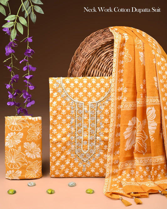 New Gota Patti Work Organic Cotton Suit With Chiffon Dupatta