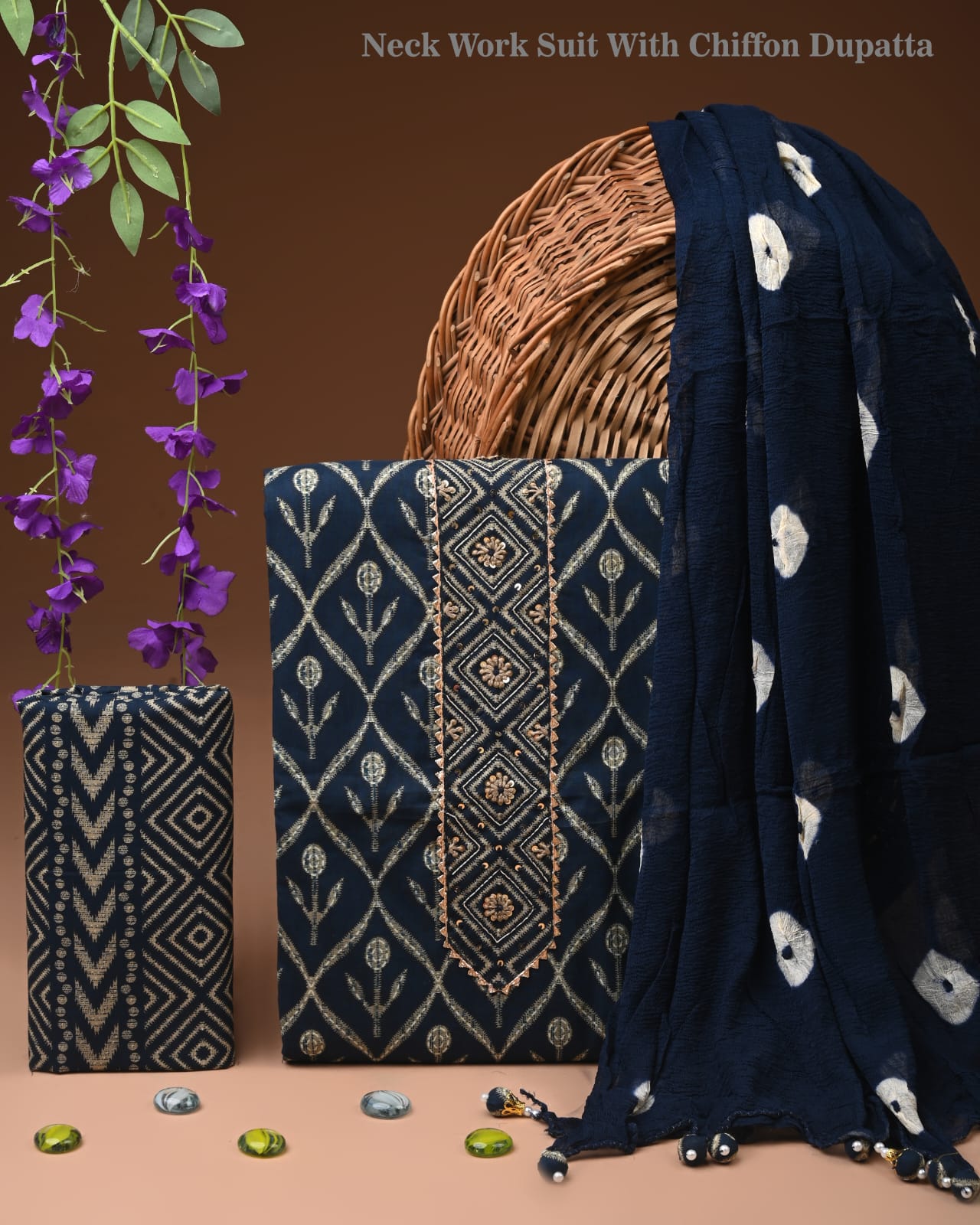Premium Cotton Gota Patti Work Suit With Chiffon Dupatta