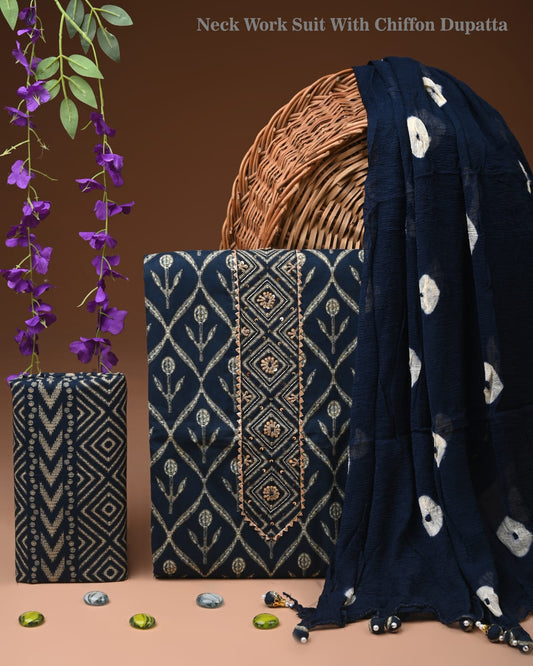 Premium Cotton Gota Patti Work Suit With Chiffon Dupatta