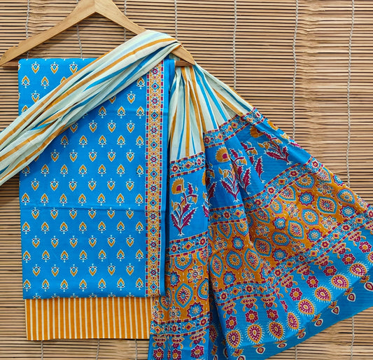 Exclusive Print Soft Cotton Suit Set With Mulmul Dupatta
