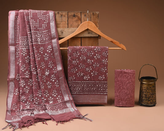 Hand Block Printed Lilen Suit With Lilen Dupatta
