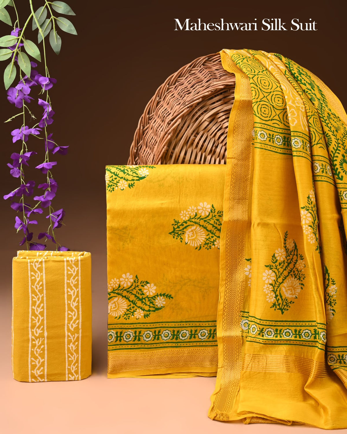 Premium Hand Block Print Maheshwari Silk Suit