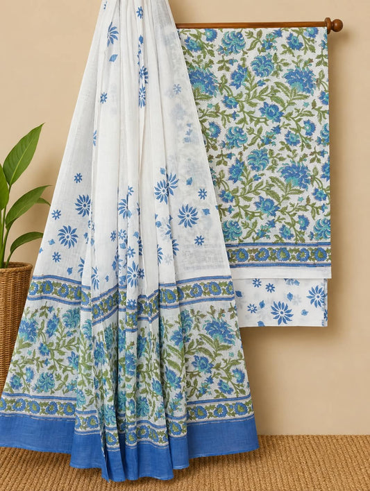 Hand Block Printed Soft Cotton Suit Set With Mulmul Dupatta 4