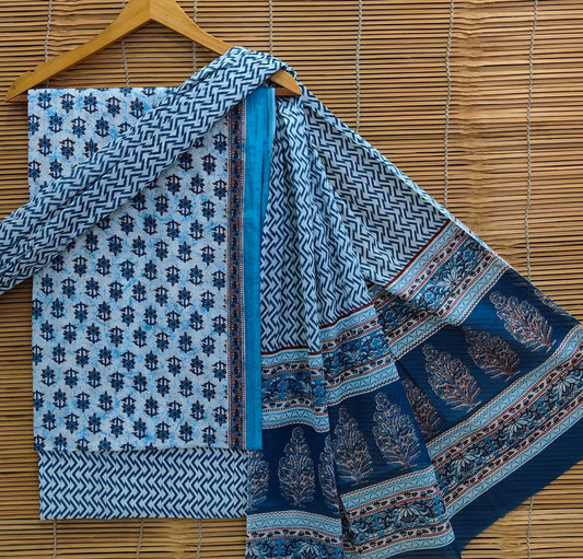 Premium Orange Print Cotton Suit With Mulmul Dupatta