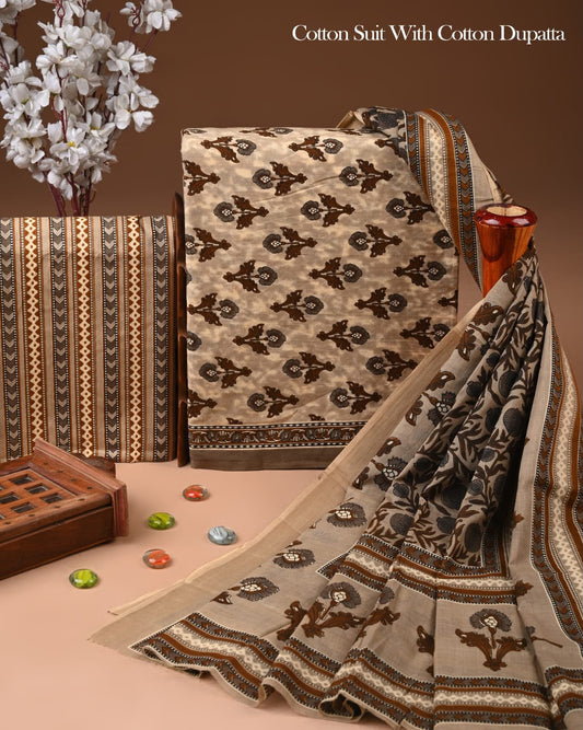 Elegant Handcrafted Block Print Cotton Suit with Cotton Dupatta 18
