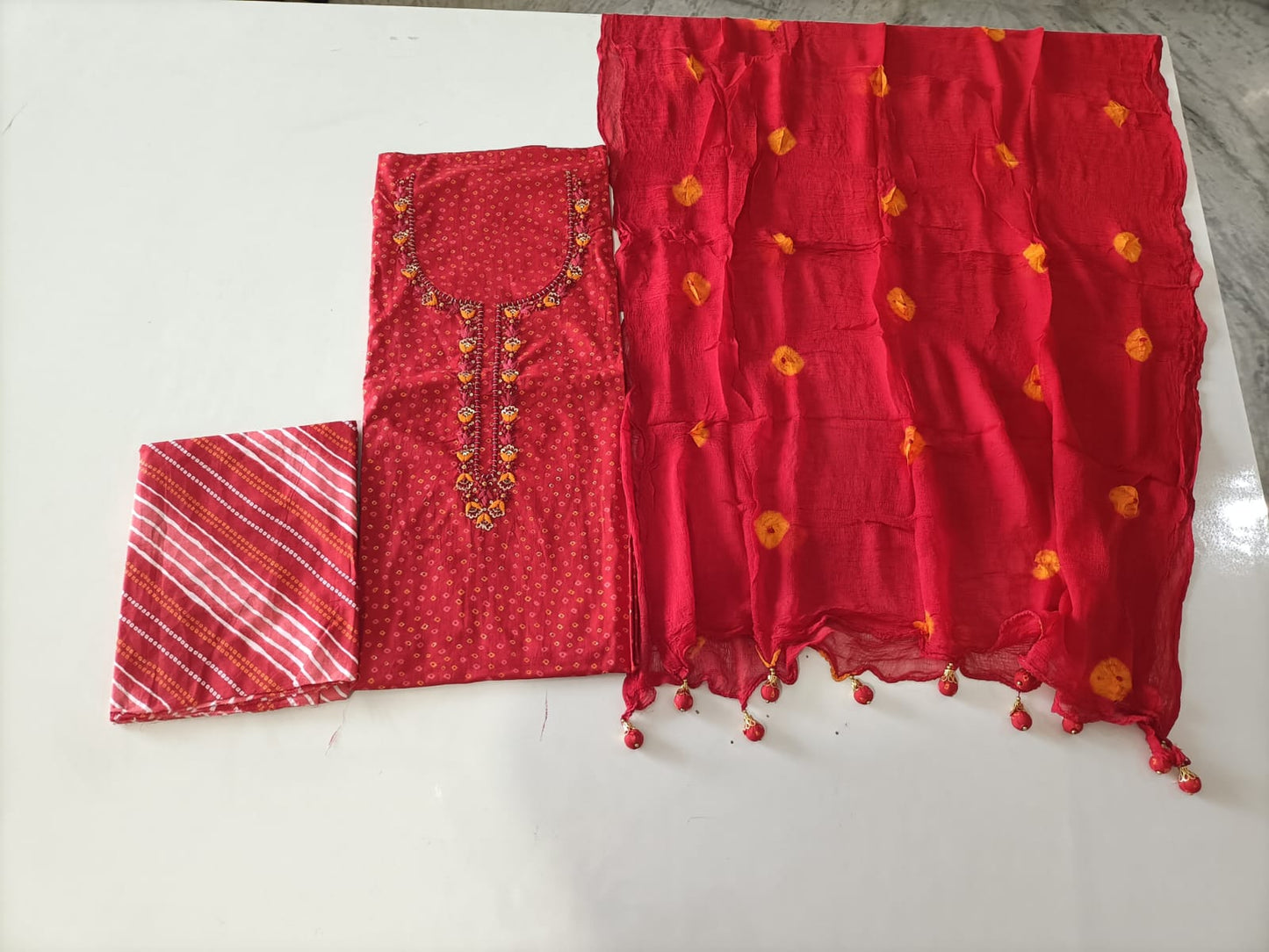 Pure Cotton Gota Patti Work Suit With Chiffon Dupatta