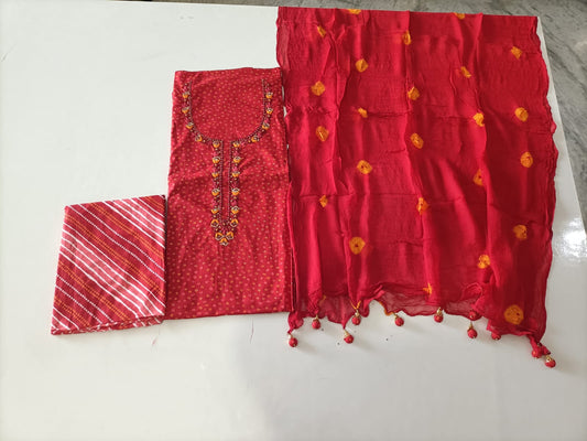 Pure Cotton Gota Patti Work Suit With Chiffon Dupatta
