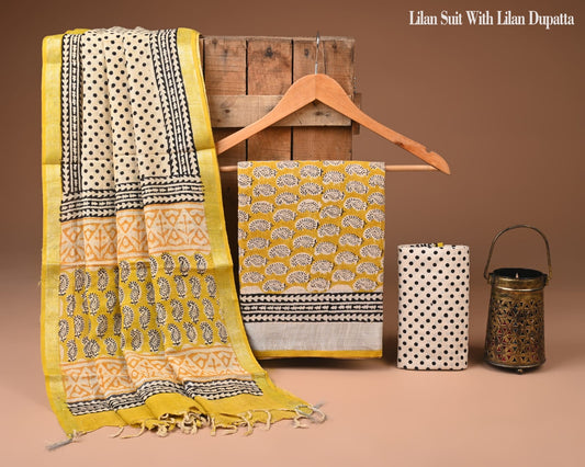 Premium Hand Block Print Lilen Suit With Lilen Dupatta