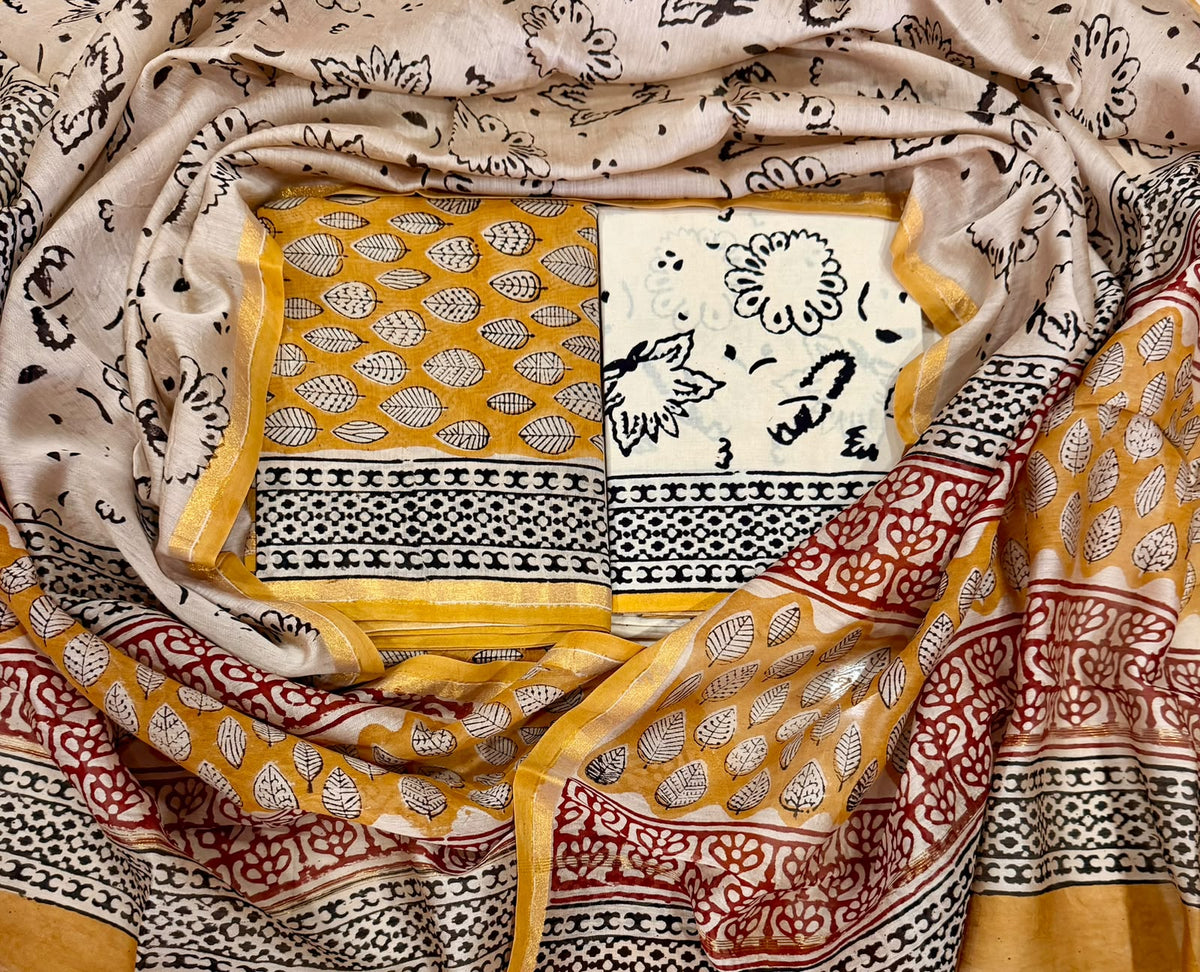 Premium Hand Block Print Chanderi Silk Suit Set