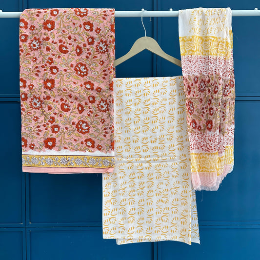 Premium Hand Block Print  Cotton Suit With chiffon Dupatta (45)