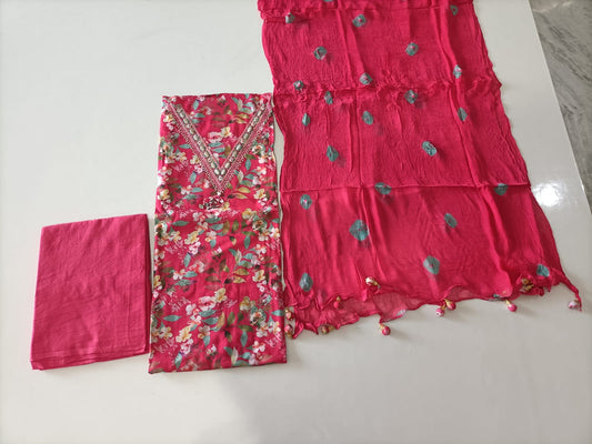Pure Cotton Gota Patti Work Suit With Chiffon Dupatta