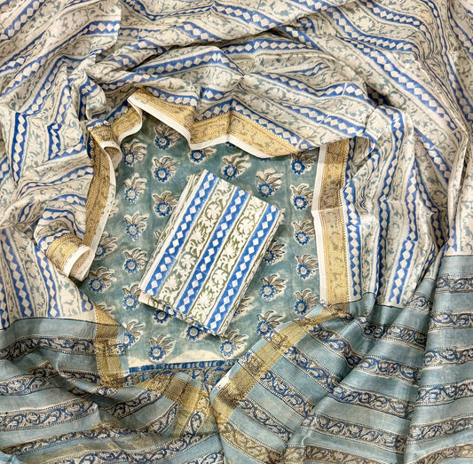 Exclusive Hand Block Printed Maheshwari Silk Suit