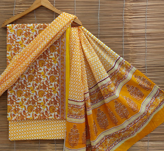 Sanganeri Print Cotton Suit With Mulmul Dupatta