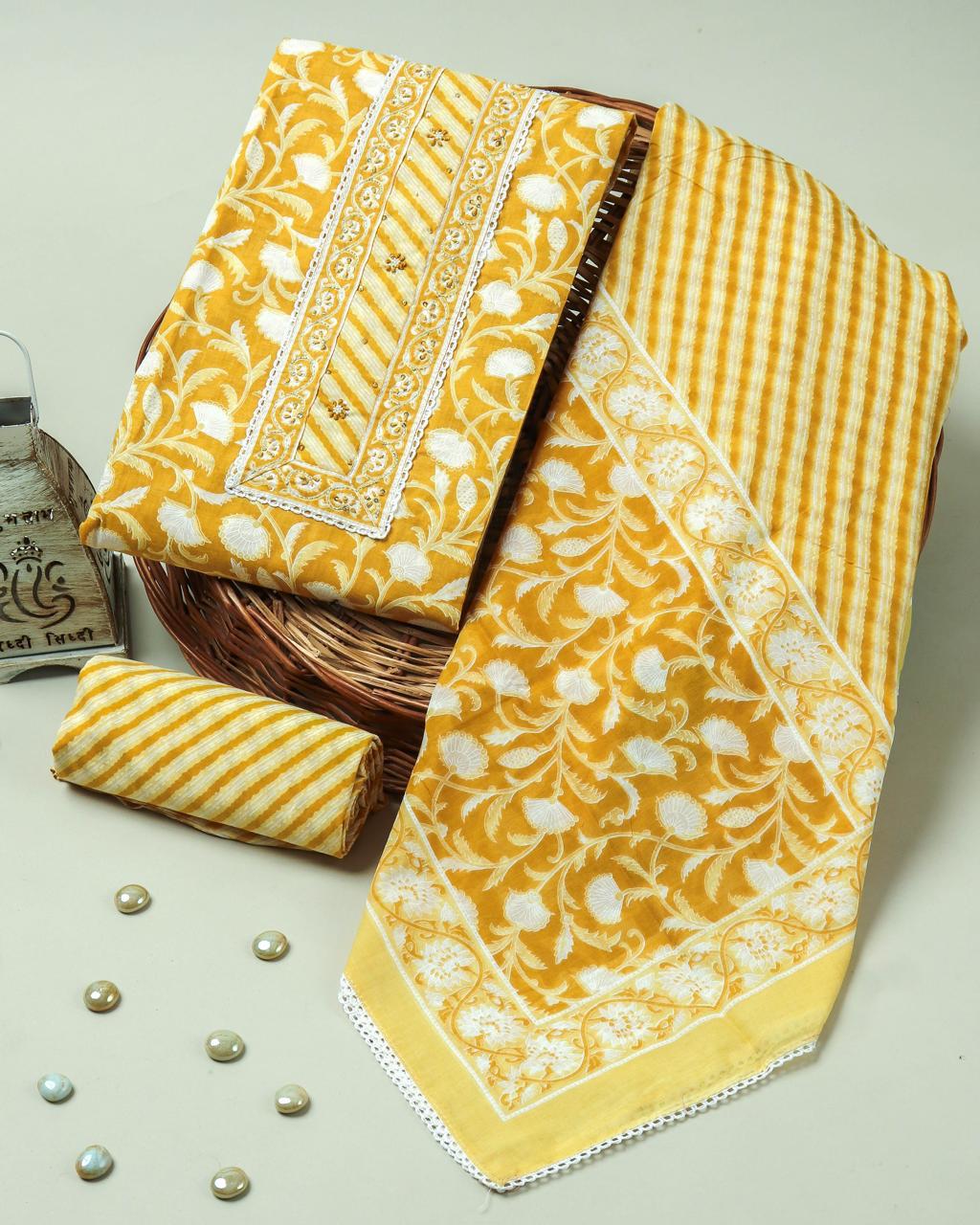 Yellow Pure Cotton Suit With Gota Patti Work (25)