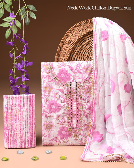 Pure Cotton Gota Patti Work Suit With Chiffon Dupatta