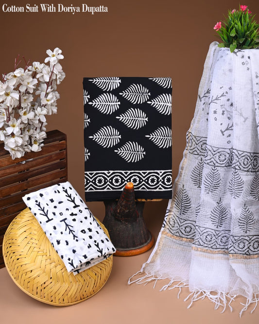 Premium Hand Block Printed Cotton Suit With Kota Doria Dupatta