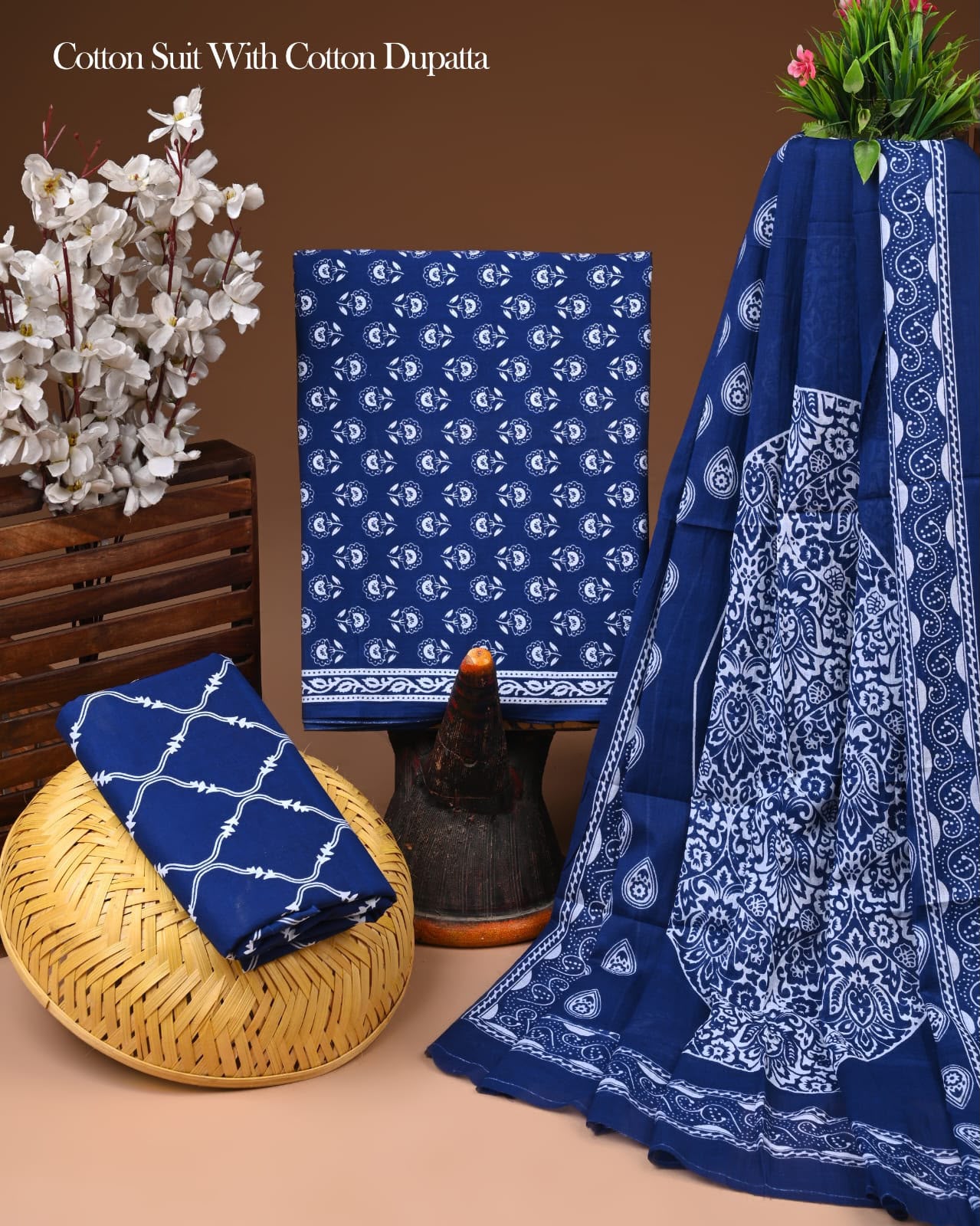 Hand Block Print Organic Cotton Suit With Cotton Dupatta