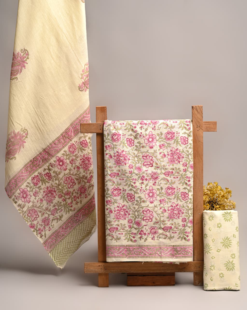 New Hand Block Print Cotton Suit With Mulmul Dupatta