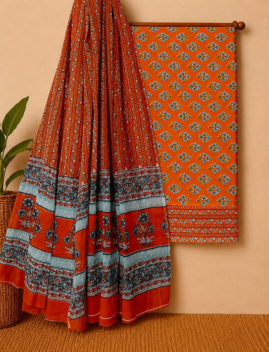 Sanganeri Print Cotton Suit With Mulmul Dupatta 65