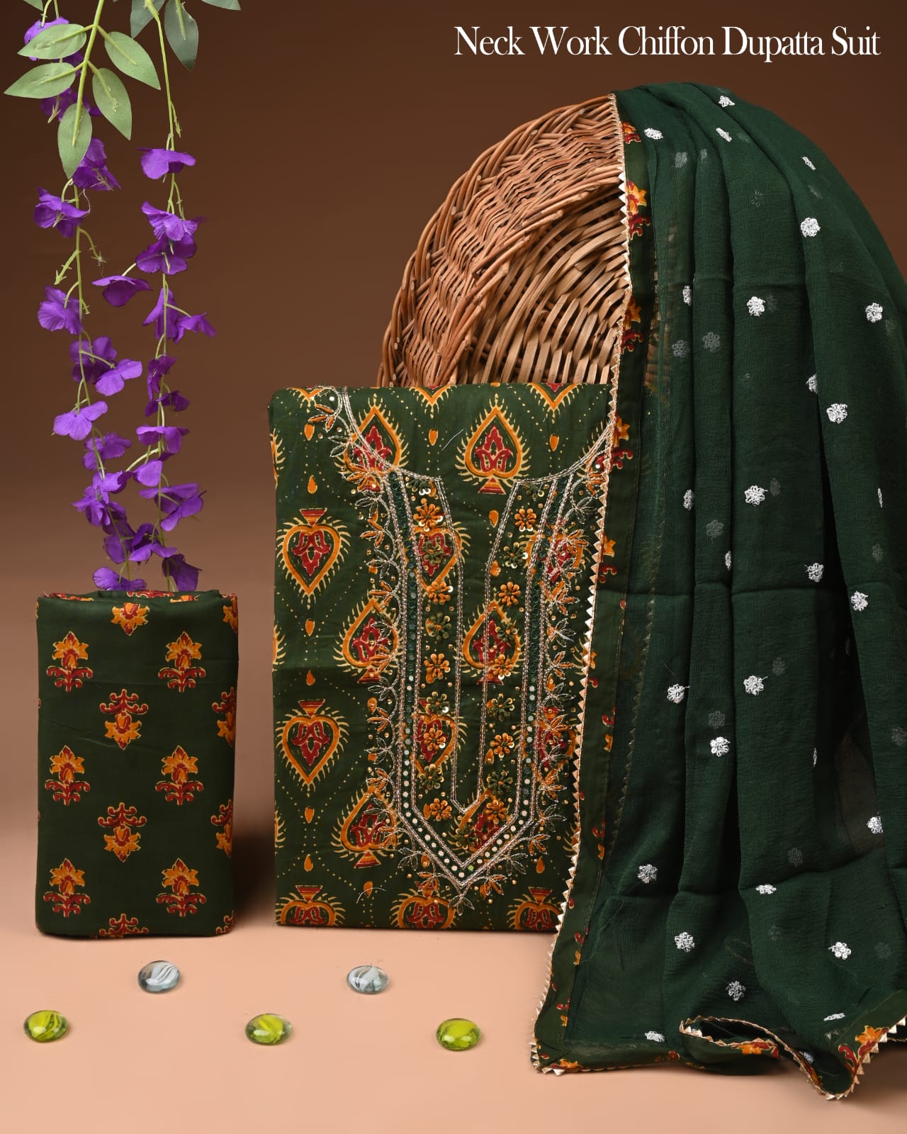 Cotton Gota Patti Work Suit With Chiffon Dupatta